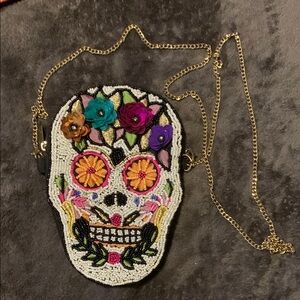 Colorful Beaded Sugar Skull Crossbody Bag